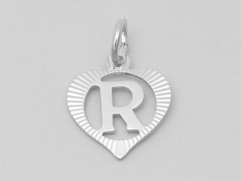 Herz Buchstabe R - Silber Anhnger - 925 Silber rho. - diamantiert
