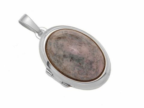 Glas rosa-grau-schimmer Cabochon - Sterling Silber Medaillon
