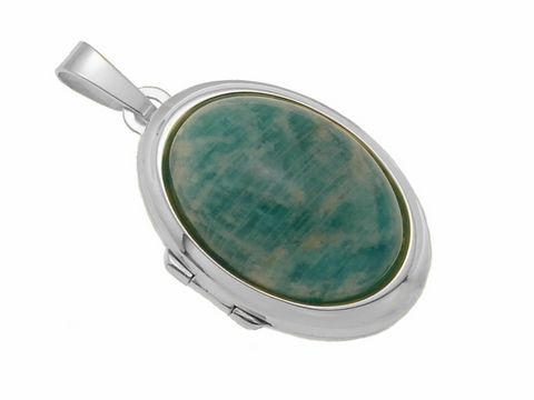Russischer Amazonit Cabochon - Sterling Silber rhod. Medaillon