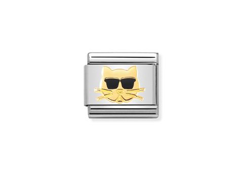 NOMINATION Classic - Emaille + Gold  030272 44 - Katze mit Brille
