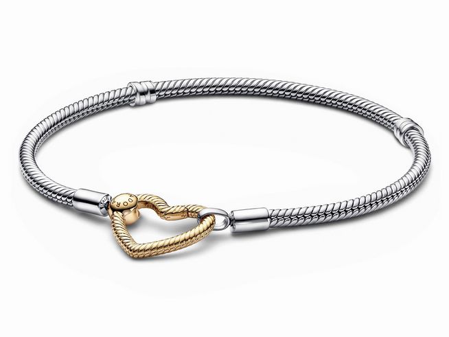 Pandora Herzverschluss Schlangenarmband - 569539C00-19 - 585 Gelbgold Verg. + Silber - 19 cm