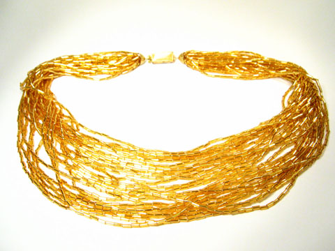 24-reihige Kette im Gold look mit kleinen Perlen -NEU-