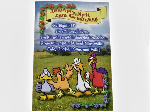 Geburtstagskarte - Tierische Gratulation (Ente, Gockel, Gans und Pute)