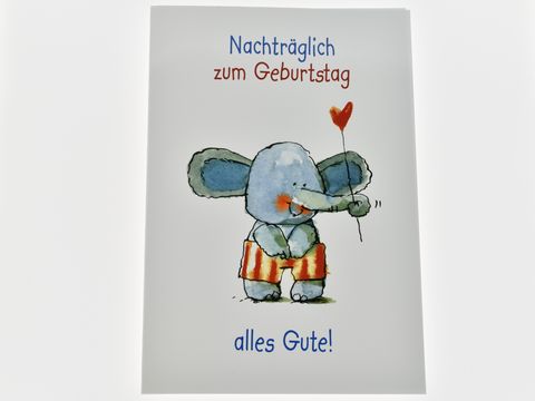 Geburtstagskarte - Kleiner Elefant mit Herzblume