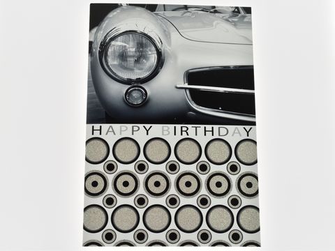Geburtstagskarte - Autofront schwarz wei mit Glitzer