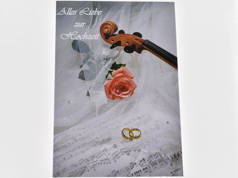 Hochzeitskarte - Schleier, Ringe, Rosen, Violine und Noten