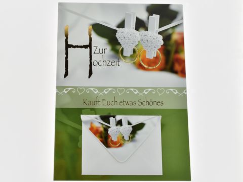 Hochzeitskarte - Karte mit kleinem Umschlag Ringe an Wscheleine