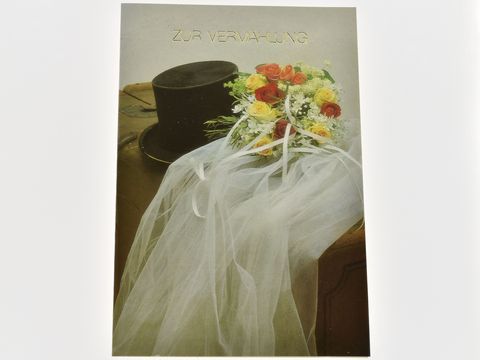 Hochzeitskarte - Zylinder, Schleier und Brautstrau