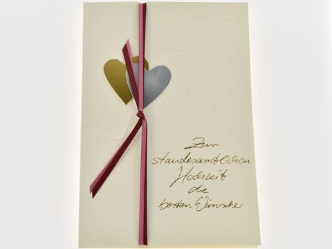 Hochzeitskarte - Papier mit Struktur Herzen gold und silber