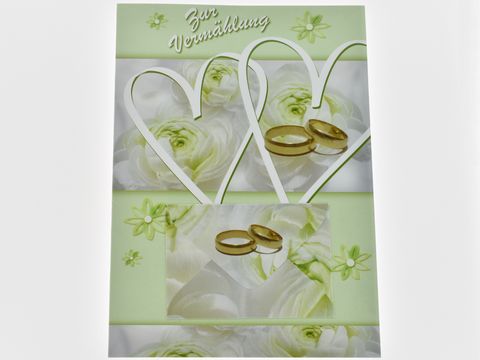 Hochzeitskarte - Karte mit Umschlag weie Rosen und Ringe