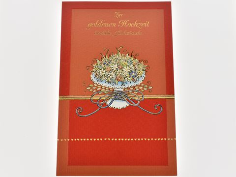 Hochzeitskarte - Blumenstrau auf roter Strukturkarte