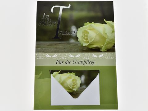 Trauerkarte - Karte mit Umschlag - weie Rose -