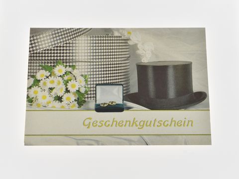 Gutscheinkarte - Hutschachtel, Zylinder, Ringe, Blumenstrau