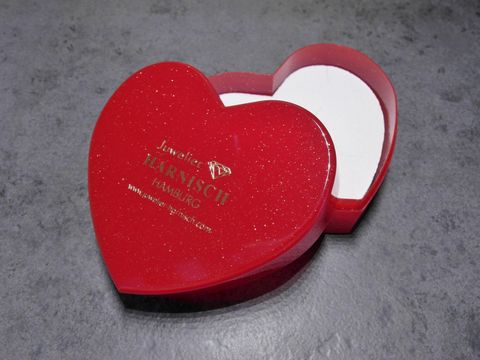 Geschenkschachtel - Herz rot glitzern - wei - 80 x 70 x 35 mm