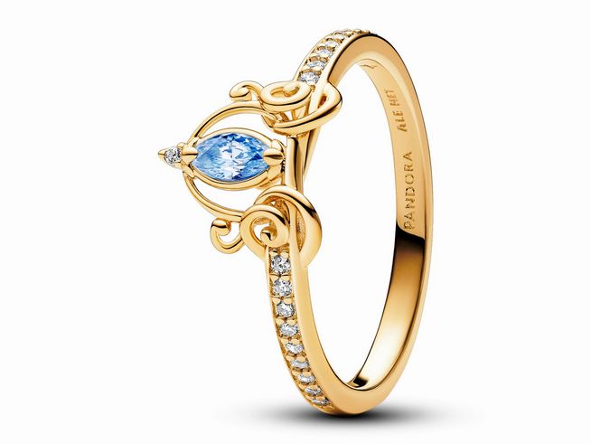 Pandora 163059C01-56 - Disney Cinderellas Kutsche Ring - Gelbgold verg. - Zirkonia Blau - Gr. 56