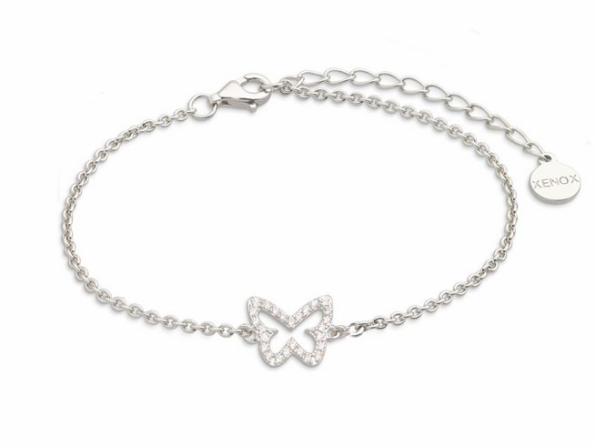 Xenox Sterling Silber Armband XS2933 - 15-18,5 cm - LUCKY ONES - Ankerkette - Schmetterling