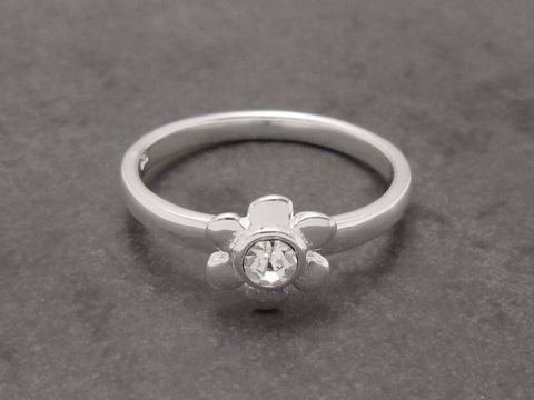 Blume Ring niedlich - Sterling Silber - Kristallglas - Gre 44