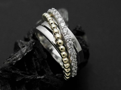 Silber Ring - Designmuster - modern - Zirkonia - bicolor - Gr. 48