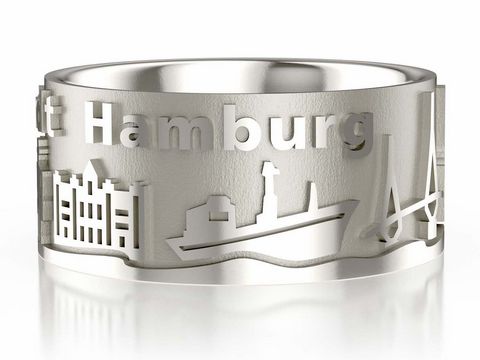 Hamburg Ring - Stadtring - 925 Sterling Silber rhodiniert - 10 mm - Gr. 50