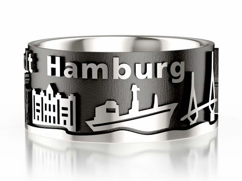 Hamburg Ring - Stadtring - 925 Sterling Silber - geschwrzt - 10 mm - Gr. 50