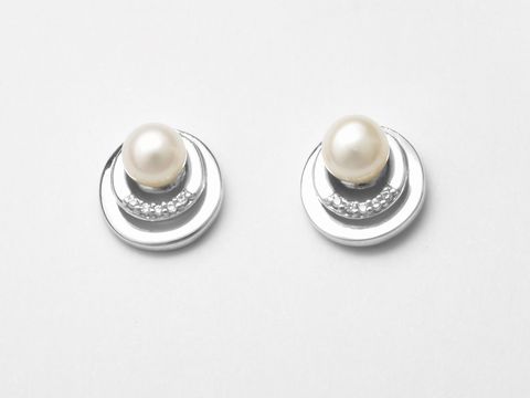 Silber Ohrringe - Ringe mit Perle - Sterling Silber - traumhaft - Zirkonia + Swasser Zuchtperle - Stecker