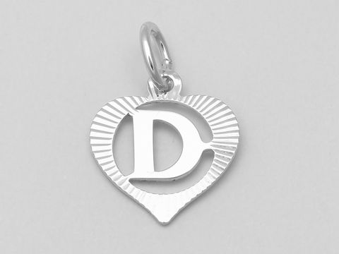 Herz Buchstabe D - Silber Anhnger - 925 Silber rho. - diamantiert