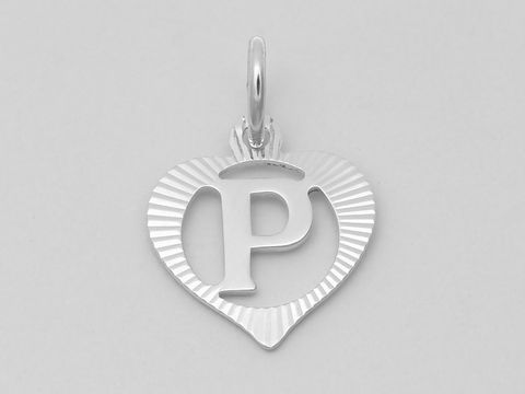 Herz Buchstabe P - Silber Anhnger - 925 Silber rho. - diamantiert