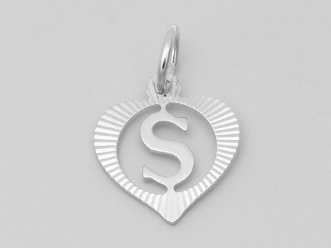 Herz Buchstabe S - Silber Anhnger - 925 Silber rho. - diamantiert