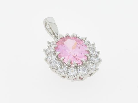 Silber Anhnger - Oval - Silber - ausdruckstark - Zirkonia pink