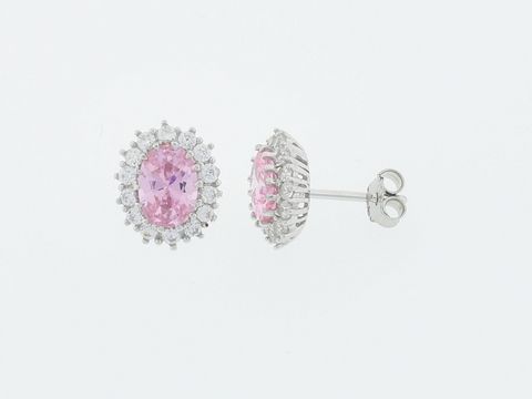Silber Ohrringe - Oval - Silber - Blickfang - Zirkonia pink - Stecker