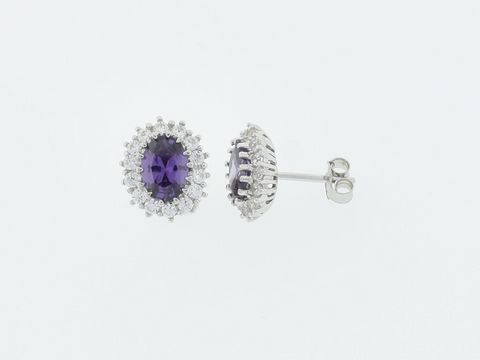 Silber Ohrringe Oval - Silber - Blickfang - Zirkonia violett - Stecker