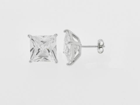 Silber Ohrringe - Quadrat - Silber - 11 mm - Zirkonia - Stecker
