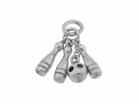 3 Pins mit Kugel - Anhnger 925 Silber - sportlich Bowling - ca 1,5 cm
