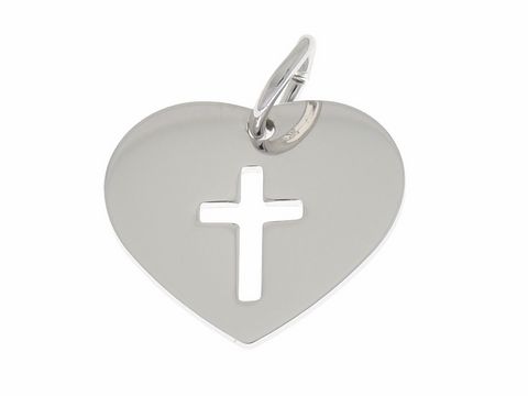 Anhnger Herz mit Kreuz - Silber rhodiniert - religis