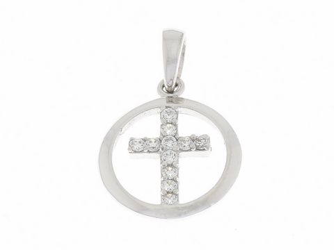 Anhnger Kreuz mit Kreuz - Silber rhodiniert - Zirkonia - strahlend