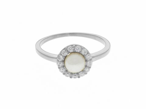 Ring - Perle - Silber rhodiniert - klassisch - Gr. 50