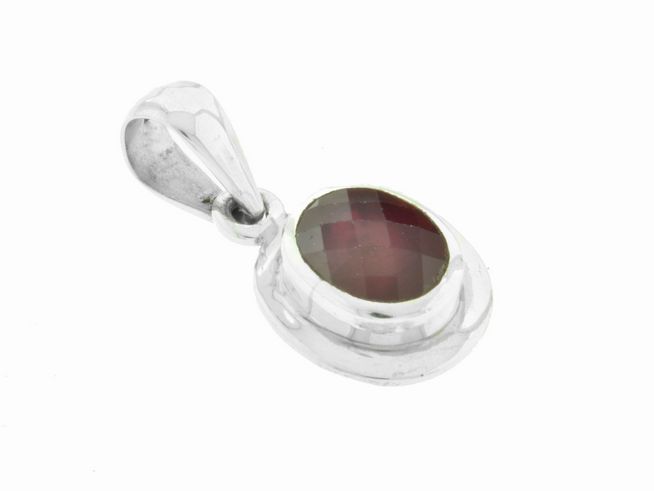 Anhnger Oval facettiert - Rubin glasfilled - Silber 925 - elegant