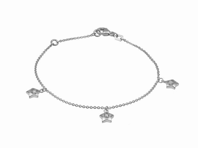 Armband Sternenreihe - Silber rhodiniert - 14,5 cm + 17 cm - Zirkonia