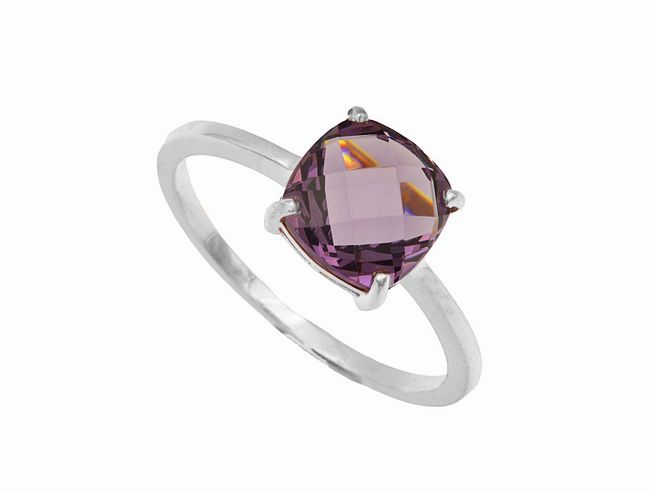 Ring Kissenschliff Violett - Sterling Silber rhodiniert - Gr. 50