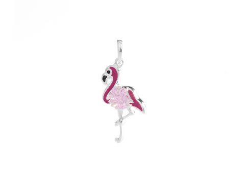 Flamingo Anhnger - Zirkonia pink - tierisch Lack Rosa Glanz - Silber