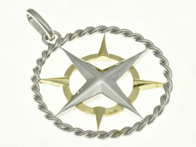 Seefahrt - Kompass Anhnger - Sterling Silber rhodiniert Gelbgold vergoldet