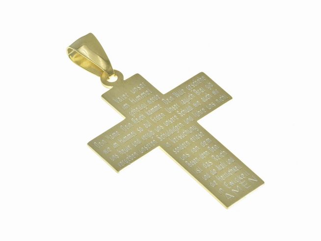 Anhnger Sterling Silber - Kreuz mit Vater unser - mattiert - vergoldet Gelbgold