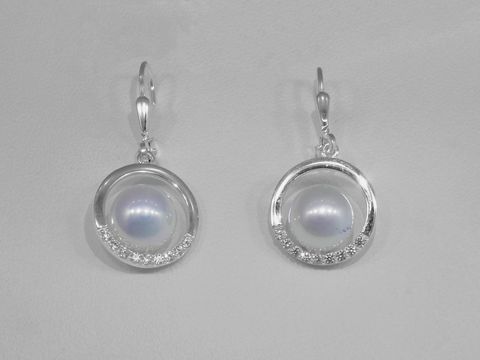 Rund Ohrringe - 925 Sterling Silber - Perlentraum - Zirkonia + Perle Imitation