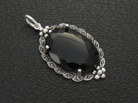 Cabochon - Onyx - Silber Medaillon Anhnger