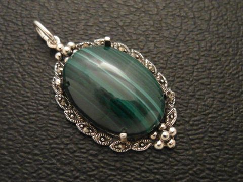 Cabochon - Malachit - Silber Medaillon Anhnger