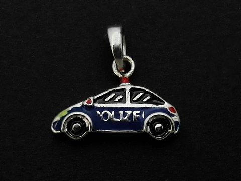 Polizeiauto - Silber Anhnger - charmant - Lack - blau-schwarz-rot