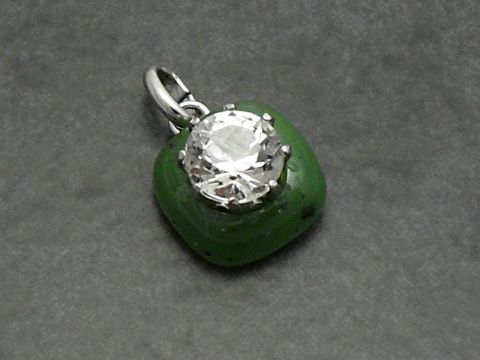 Silber Anhnger - ECHT Jade-Quadrat und Strass Stein