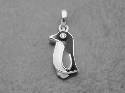 Pinguin - Anhnger - Sterling Silber - schwarz-wei putzig - Zirkonia + Lack