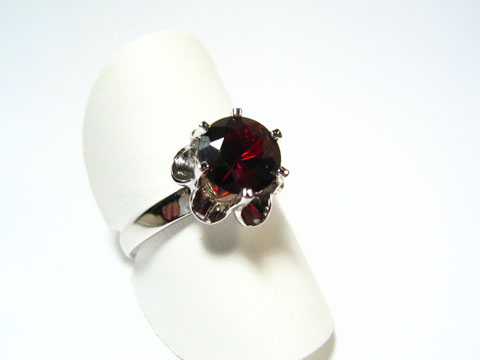 Silber Ring rhodiniert -Echt Granat- in rot gefasst