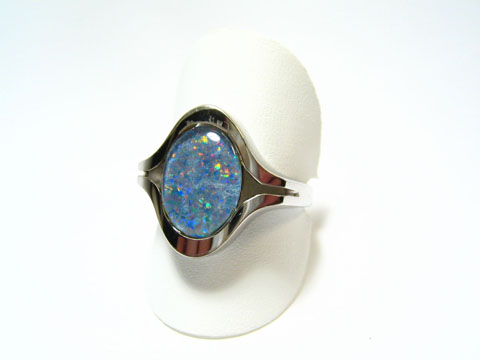 Designer Silber Ring rhodiniert -Opal-Triplette